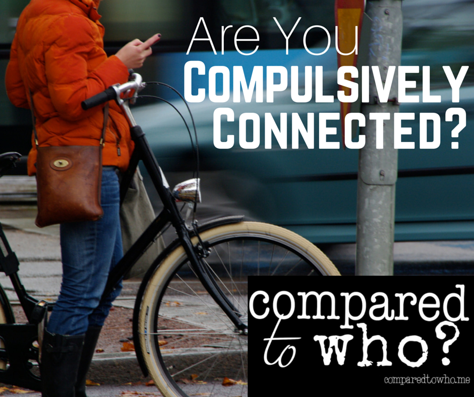 Are you compulsively connected? Image of a woman riding a bike on cell phone